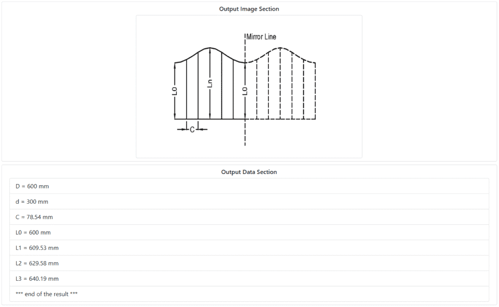 Pipe to pipe intersection flat pattern development generated by calculator